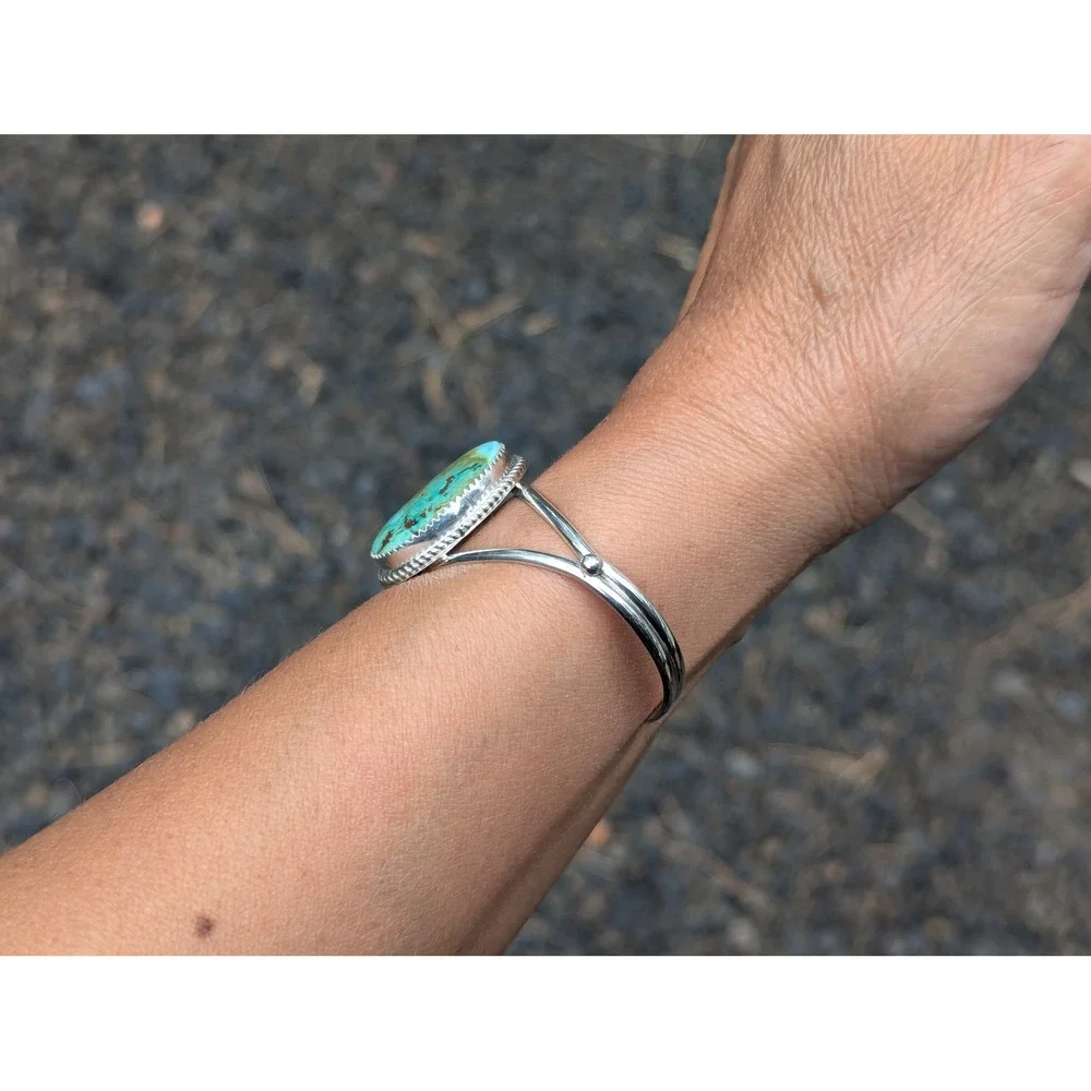 Navajo Cuff Bracelet Carico Lake Turquoise Sterling Silver Signed Size‎ 6.75 **